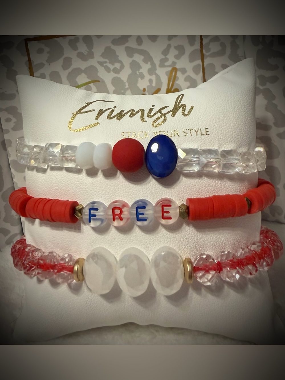 New ERIMISH Bracelets 3 pc Stack - Red, White & Blue Extended